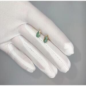 Tiny Gold Tone Earrings with Aqua Teardrop Stones